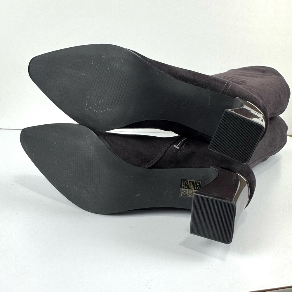 DKNY Salem Boots Dark Brown Witchy Pointed Toe Knee High Chunky Heeled Boots 6.5 - Picture 9 of 13
